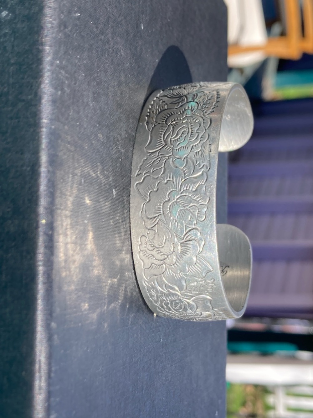 Engraved Floral Silver-Tone Cuff Bracelet